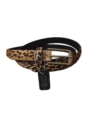 Leopard Print Leather Belt with Gold Rectangular Buckle